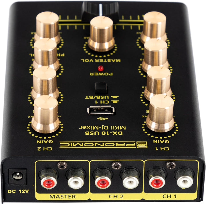 Pronomic DX-10 USB MKII DJ Mixer - kompakter 2-Kanal-DJ-Mixer - zwei Line-Eingänge - 2-Band Equalize