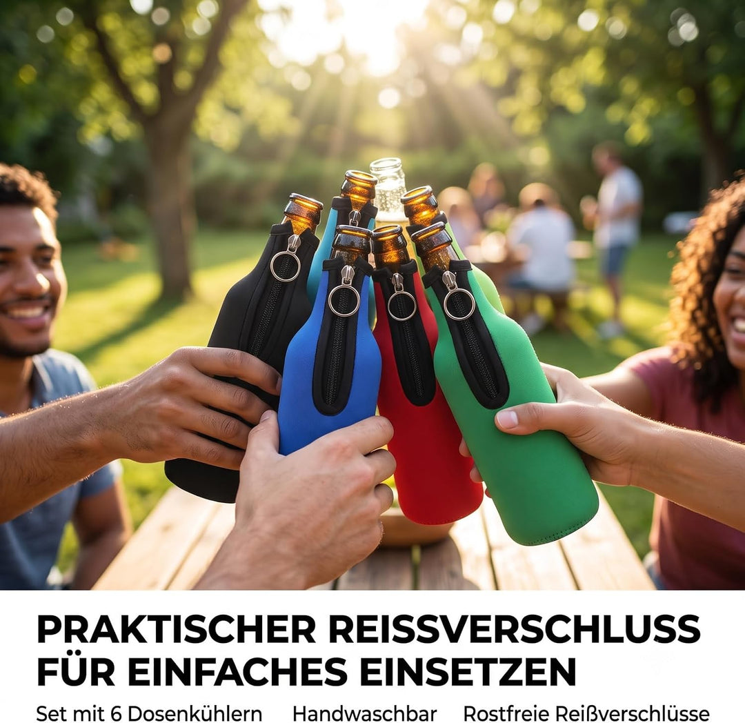 Yosuagr 6er 500ml Verdickter Flaschenkühler Bierkühler mit Reissverschluss | Neopren Bierflaschenküh