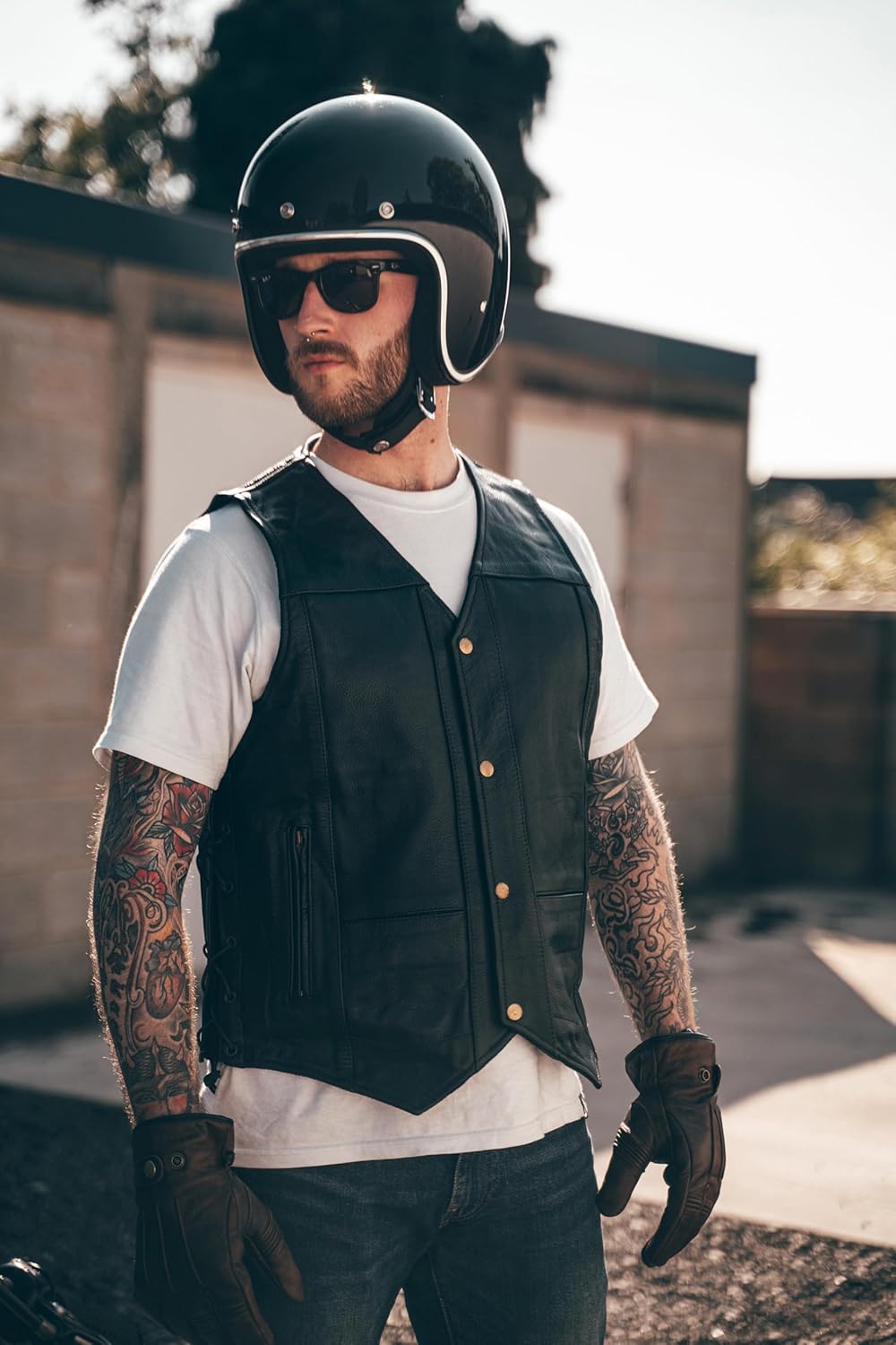 Texpeed motorrad leder weste herren - Chopper biker rocker lederweste - Reissverschlusstaschen mit g