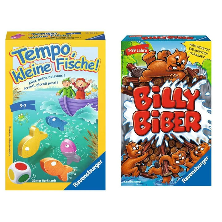 Ravensburger 23334 - Tempo, kleine Fische, Mitbringspiel für 1-6 Spieler & 23280 - Billy Biber, Mitb