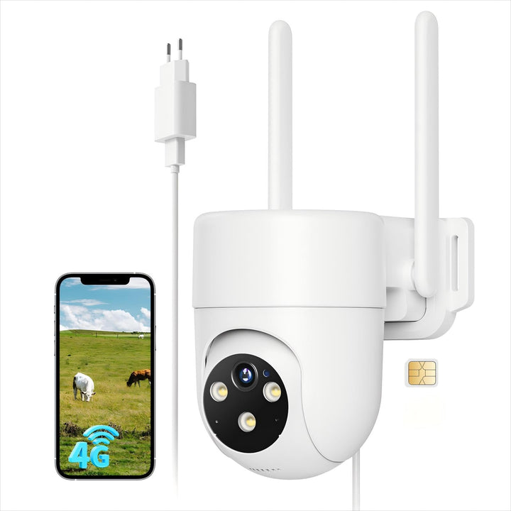 4G LTE Überwachungskamera Aussen mit SIM Karte, 24/7 Aufzeichnung 2K PTZ 360° IP Kamera Ohne WLAN Ou