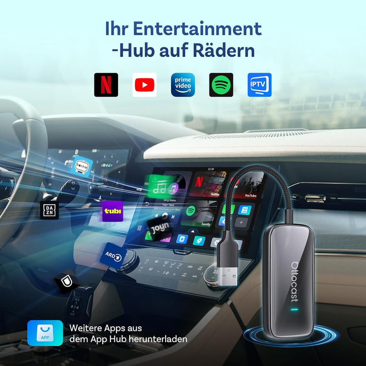 OTTOCAST Play2Video Ultra mit Fernbedienung, 2026 Wireless CarPlay & Android Auto Adapter mit integr
