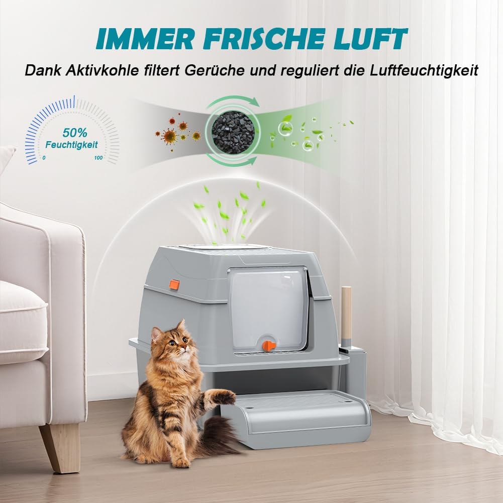 Katzenklo Edelstahl XL, Gross Edelstahl Katzentoilette mit Deckel, Stainless Steel Cat Litter Box, G