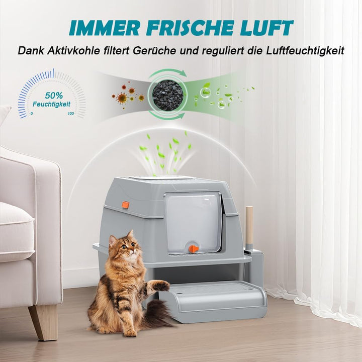 Katzenklo Edelstahl XL, Gross Edelstahl Katzentoilette mit Deckel, Stainless Steel Cat Litter Box, G