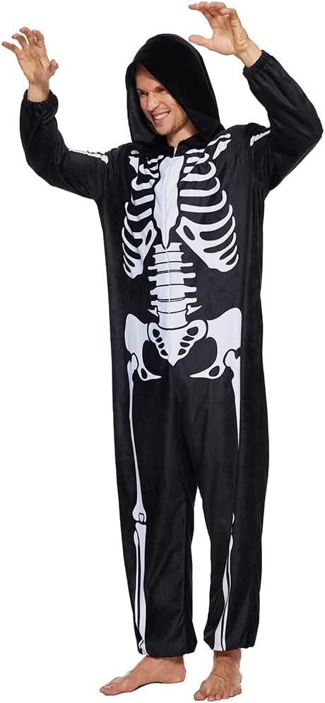 EraSpooky Totenkopf Pyjama Kostüm für Erwachsene für Halloween Party, Cosplay, Karneval, Themenparty