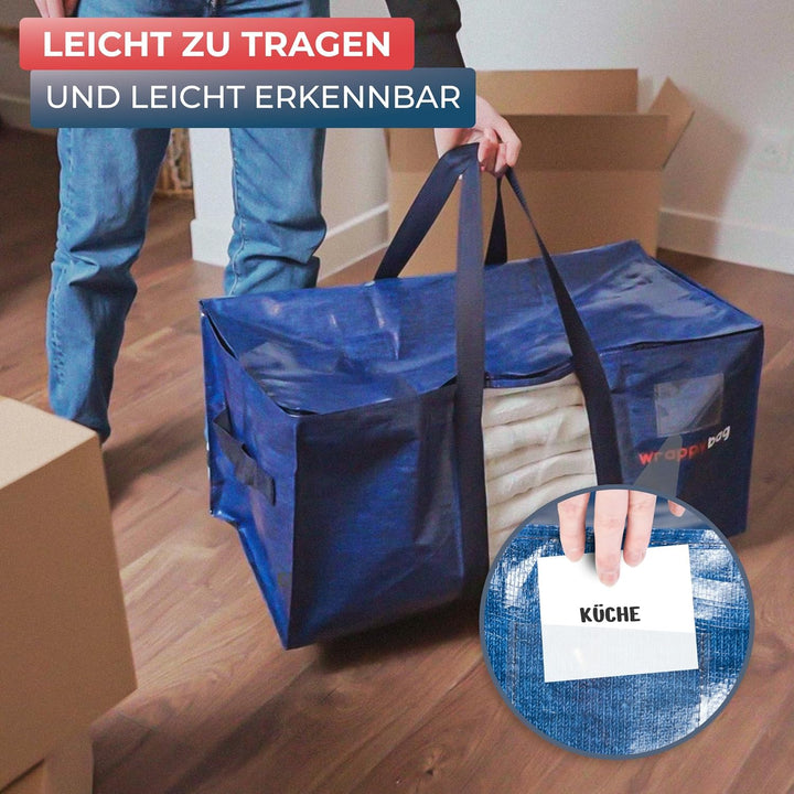 WRAPPYBAG im 4er-Pack Aufbewahrungstaschen in XXL-Format – Sichtfenster – Taschen für Umzug/Reise –