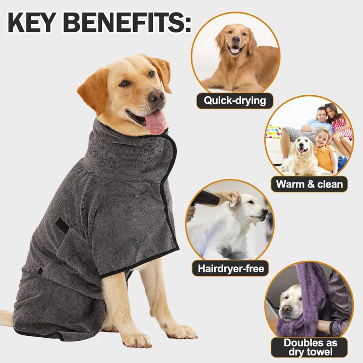 HezzLuv Bademantel Für Hunde, Hundebademantel Aus Mikrofaser Für Mittlere Und Grosse Hunde, Saugfähi