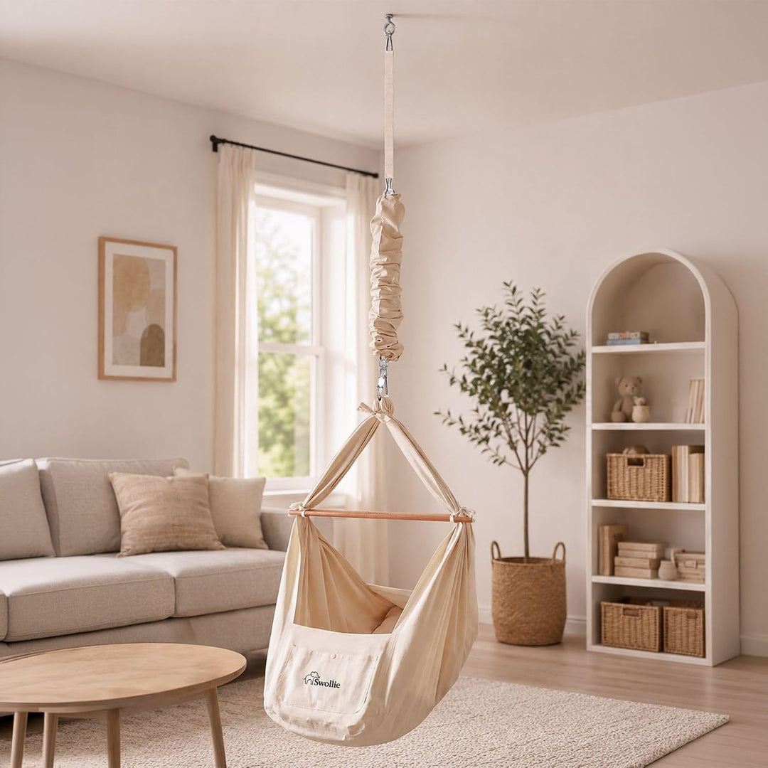 Premium Federwiege beige | für Babys ab Geburt bis 15 Kg | Bio-Baumwolle