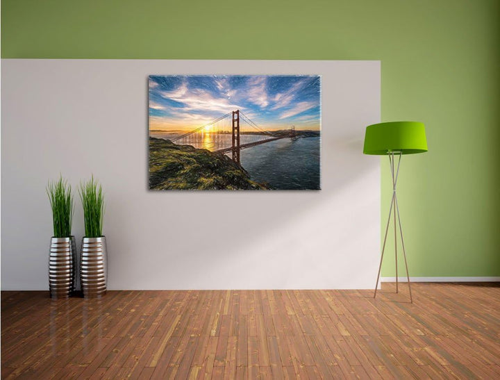 Pixxprint Golden Gate Bridge als Leinwandbild/Grösse: 100x70 cm/Wandbild/Kunstdruck/fertig bespannt,