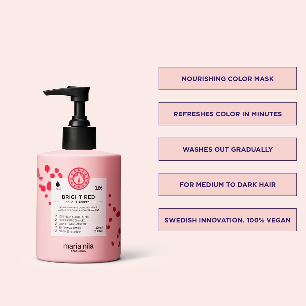 Maria Nila Colour Refresh, Bright Red 300 ml, Rote Haarmaske, Semi-permanente Pigmente, 100% vegan &