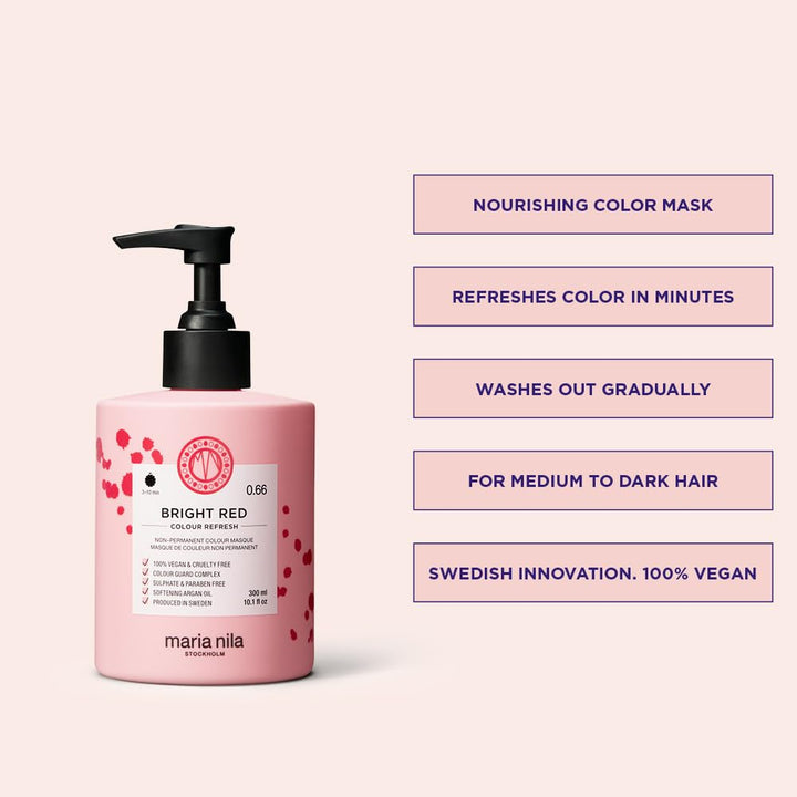 Maria Nila Colour Refresh, Bright Red 300 ml, Rote Haarmaske, Semi-permanente Pigmente, 100% vegan &
