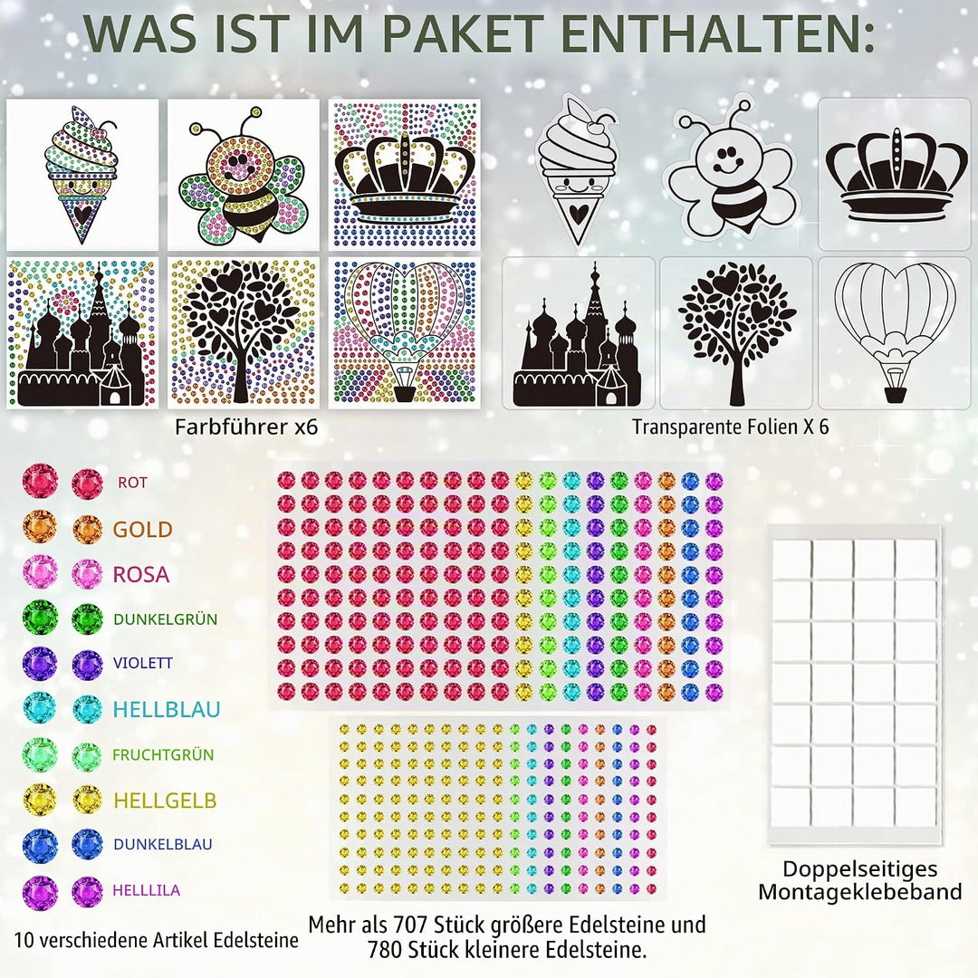 6 Blätter Sonnenfänger-Sets für Kinder im Alter von 6 7 8 9 10, DIY Diamant-Malerei-Set Eiscremebaum