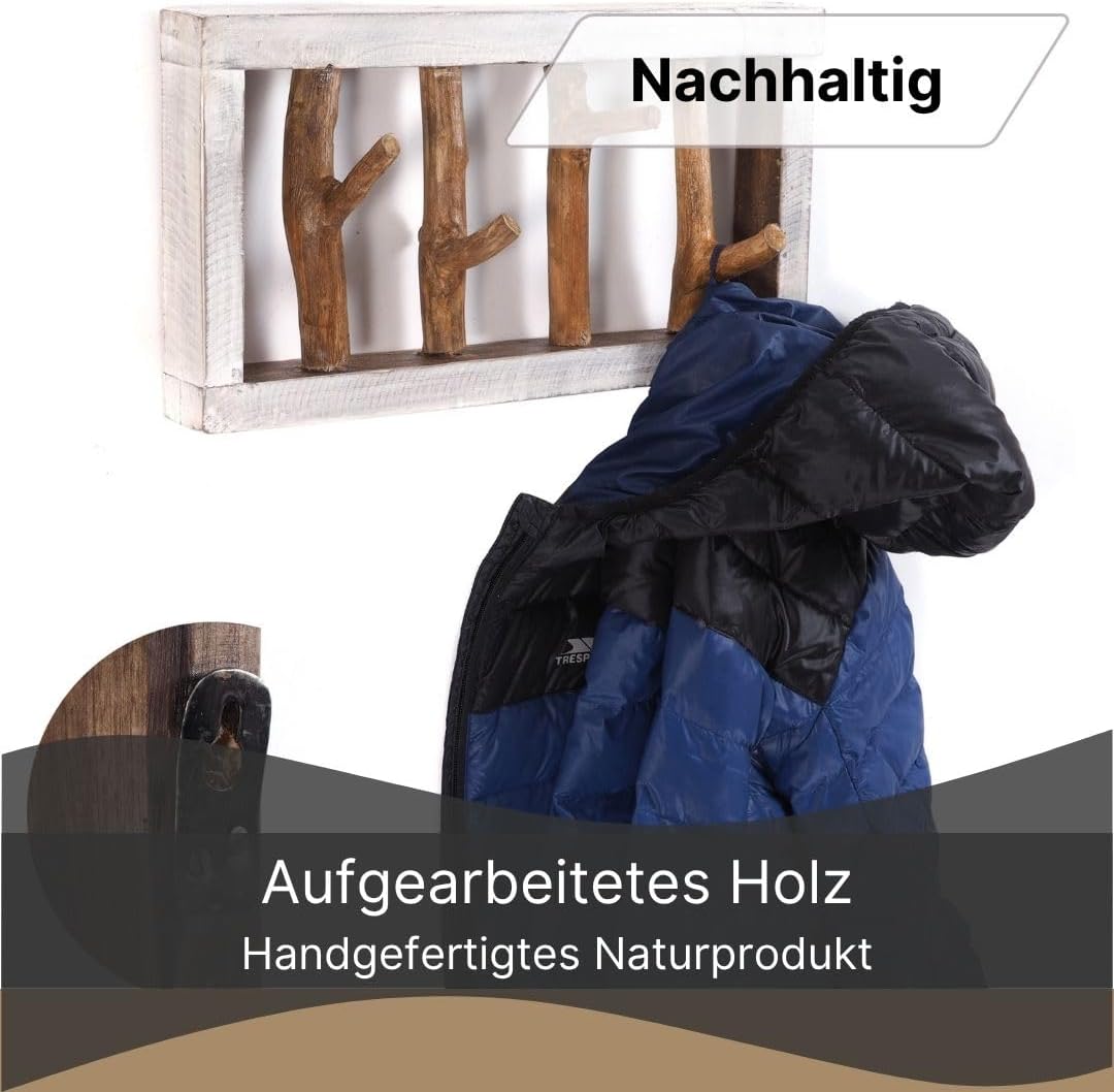 DESIGN DELIGHTS RUSTIKALE WANDGARDEROBE Limb | 45x23x~10-13 cm (BxHxT), Treibholz | Hakenleiste | Fa