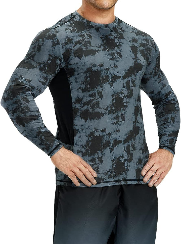 HUGE SPORTS Herren Laufshirt Langarmshirt Schnelltrocknend Sporthemden Atmungsaktiv Langarm Sportshi