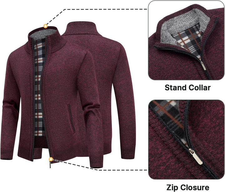 KUDORO Strickjacke Herren Cardigan Trachtenjacke mit Reissverschluss Gestrickt Wintermantel Strickja