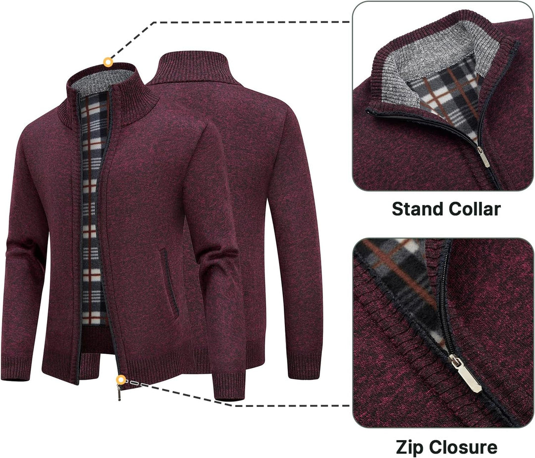 KUDORO Strickjacke Herren Cardigan Trachtenjacke mit Reissverschluss Gestrickt Wintermantel Strickja