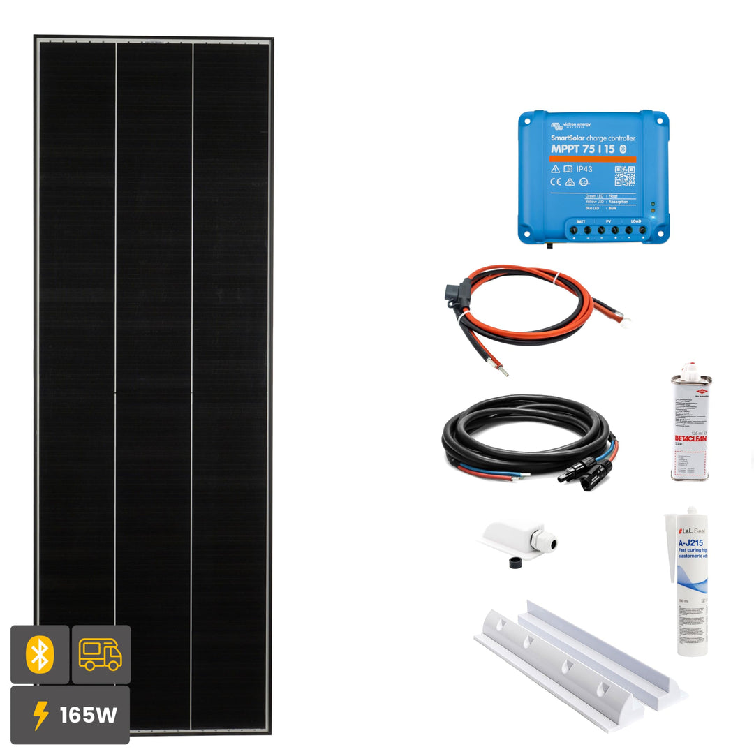SOLA Frame Black Wohnmobil Komplettset mit Haltespoiler und Laderegler 165 W weiss Weiss 165 W, Weis