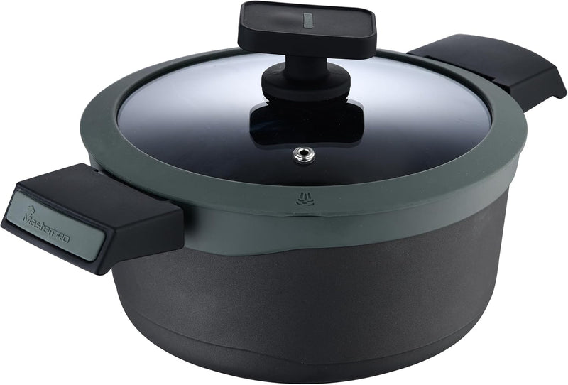 MasterPRO Gastro Reeco | 24 cm und 12 cm Höhe Stieltopf mit Deckel | Heatdot | Recycelter Aluminiumg