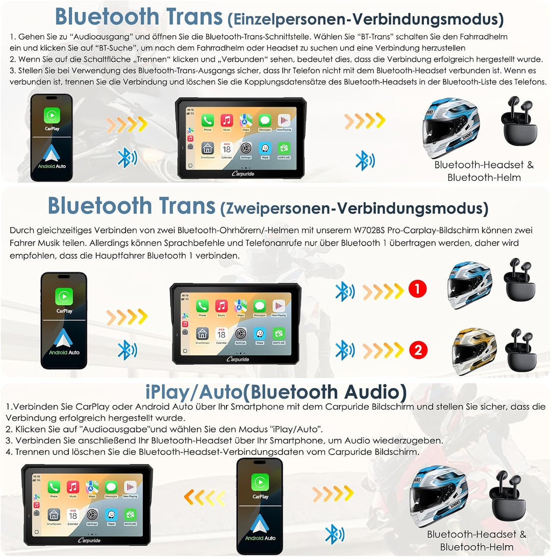 Carpuride W702BS Pro Motorrad Carplay Bildschirm mit BMW Wonder Wheel für BMW Motorrad, Kabelloses C