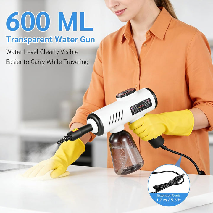 1500W Handdampfreiniger, 15 Sekunden Aufheizzeit, 3 Geschwindigkeitsstufen, 600ml Wassertank Steam C
