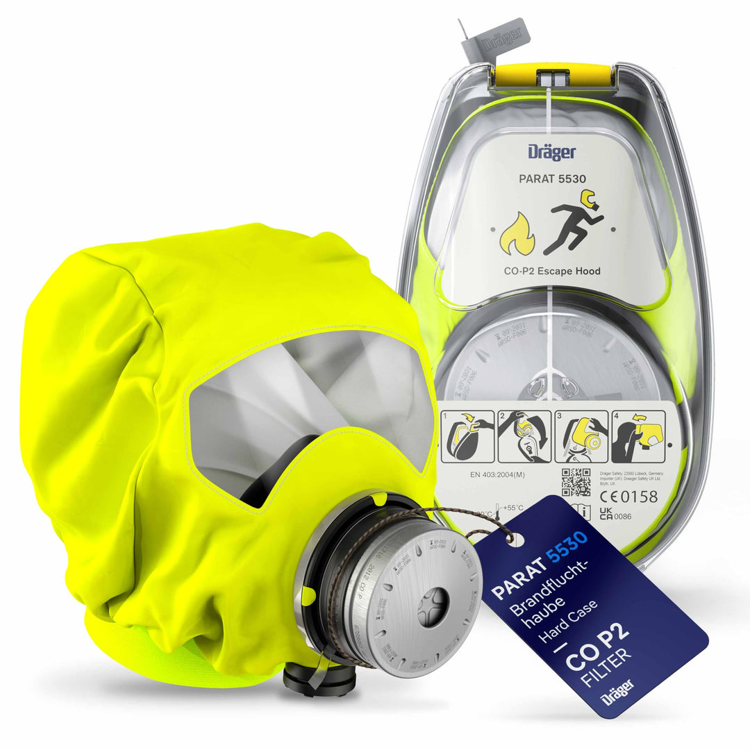 Dräger PARAT 5500 Brand-Fluchthaube | Effektive Rettungshaube mit CO P2 Filter PARAT 5530 mit Hard C
