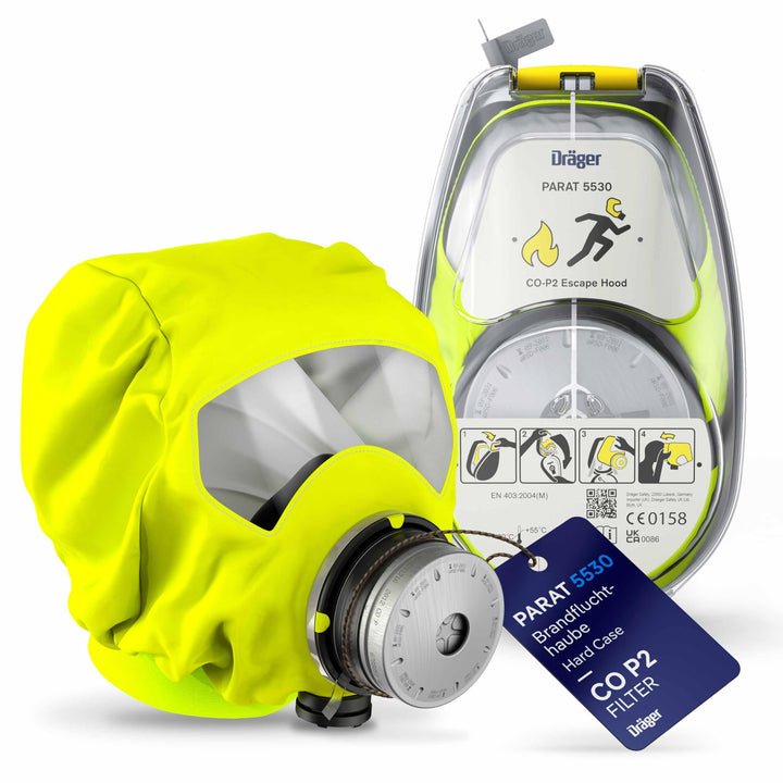 Dräger PARAT 5500 Brand-Fluchthaube | Effektive Rettungshaube mit CO P2 Filter PARAT 5530 mit Hard C