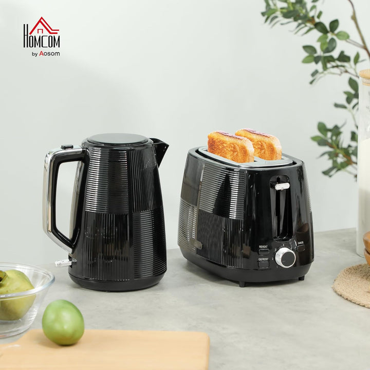 HOMCOM Wasserkocher Toaster Set 2200 W 1,7 Liter Wasserkocher Doppelschlitz Toaster Frühstücksset mi