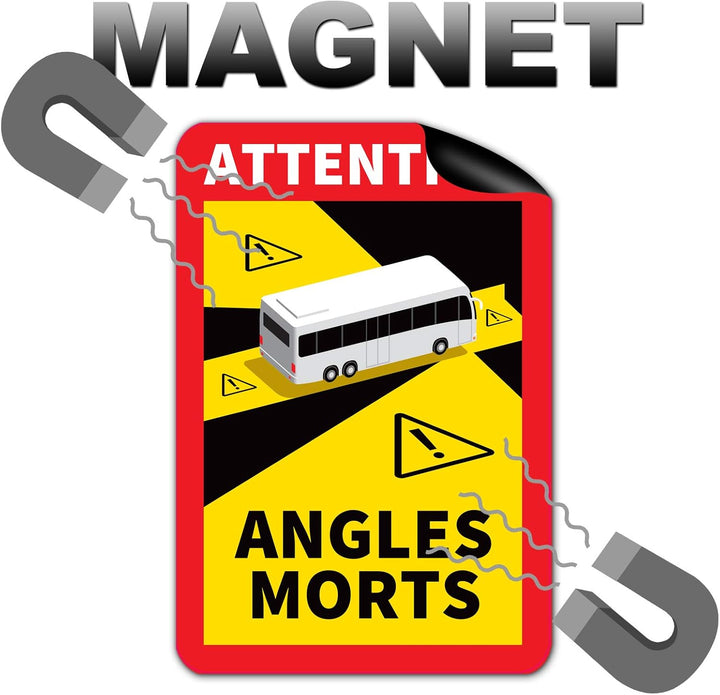 12 Stück Attention Angles Morts Magnetschilder 25 x 17 cm Magnet für Bus und Wohnwagen Warntafel Hin