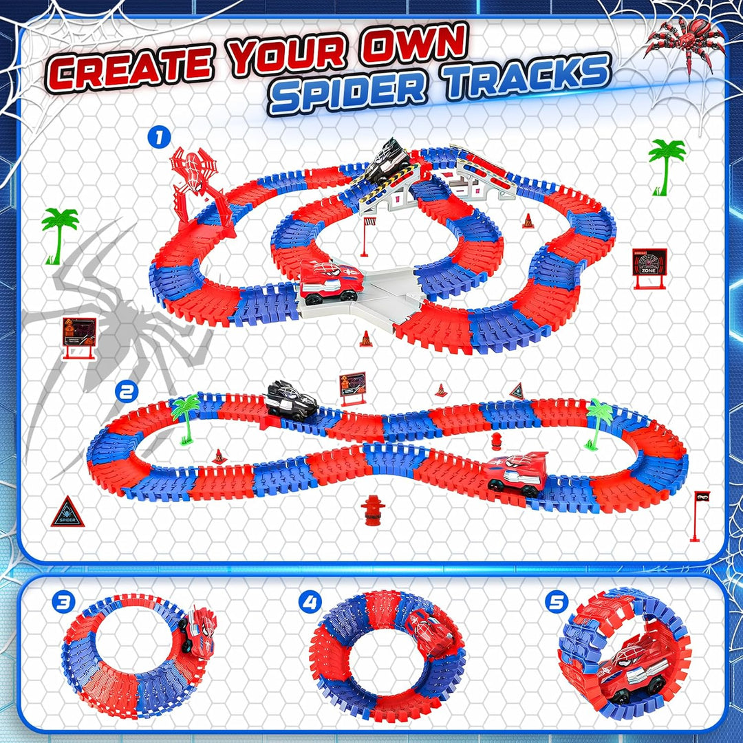Spider Autorennbahn Set mit 2 Elektroautos - Auto Rennbahn Spielzeug ab 3 4 5 6 7 8 Jahre Junge Mädc