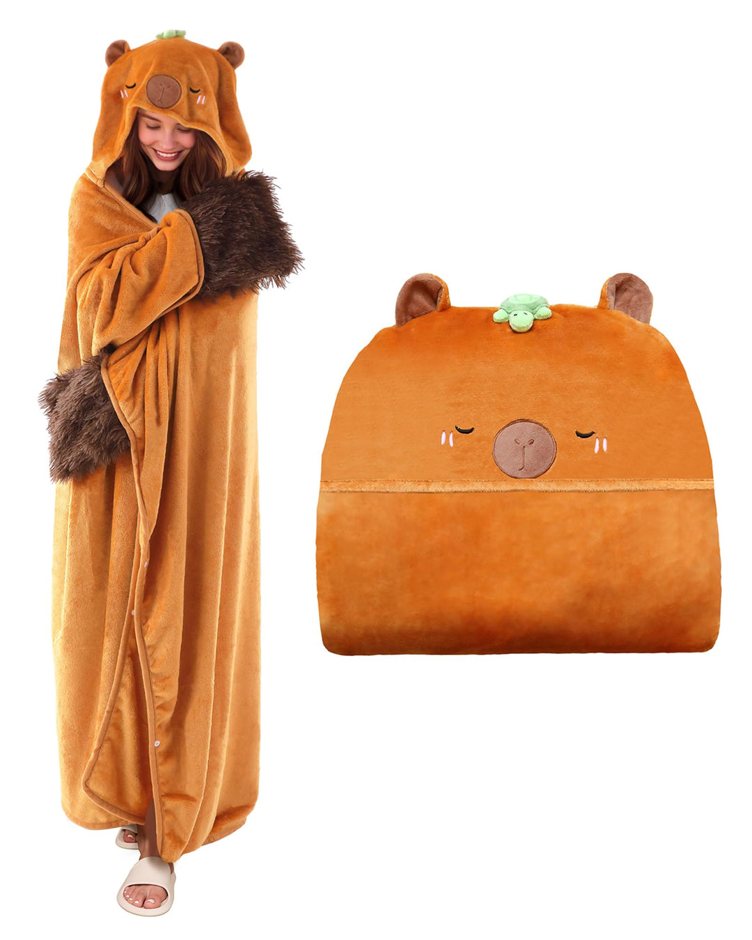 SQEQE Tragbare Decken mit Kapuze und Handschuhen Hoodie Decke Sofadecke Cartoon Kuscheldecke für Dam