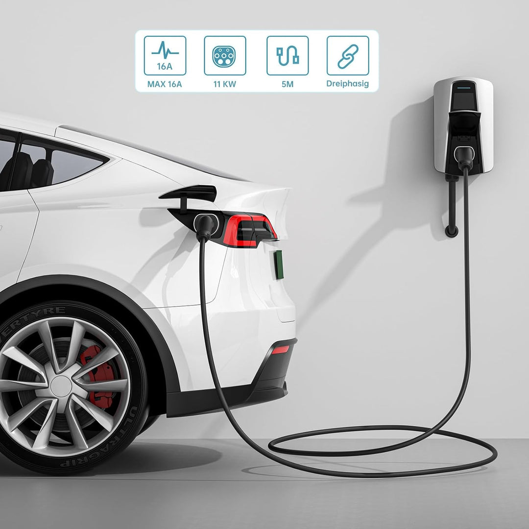 QIAO Elektrofahrzeug-Ladekabel Typ 2, 11kW 5M 16A 3-phasig, IEC 62196 Ladekabel für Elektrofahrzeuge