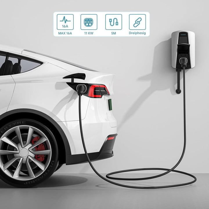 QIAO Elektrofahrzeug-Ladekabel Typ 2, 11kW 5M 16A 3-phasig, IEC 62196 Ladekabel für Elektrofahrzeuge