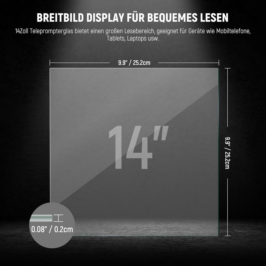 NEEWER 14" Strahlenteiler Beam Splitter für Teleprompter DIY, 9,9" x9,9 x0,08/25,2x25,2x0,2cm 30T/70