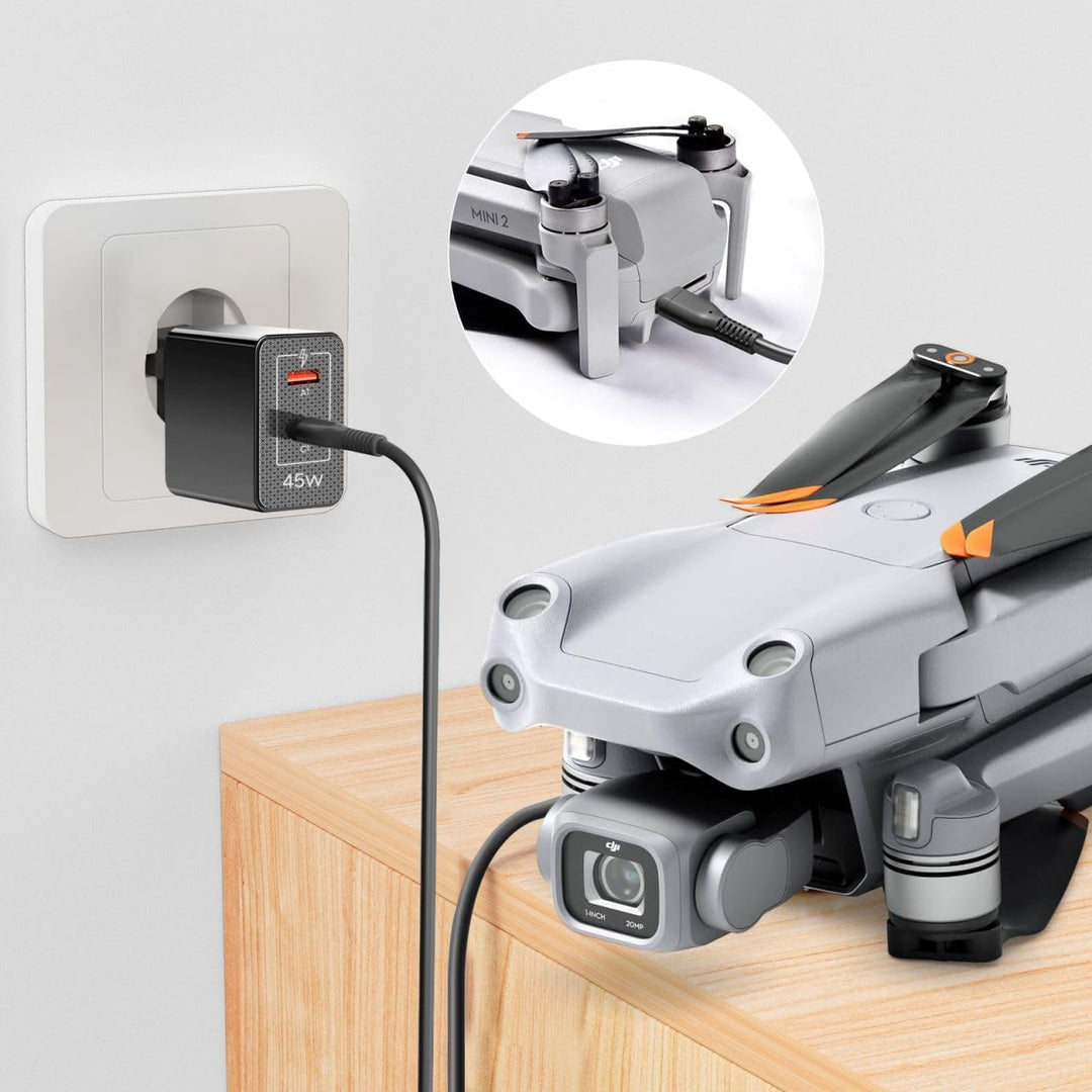 KFD USB C Ladegerät, GaN PD 65W Netzteil für DJI Neo Air 3S Mini 4K 2 SE, Avata 2 Mavic 3 Drones ADP