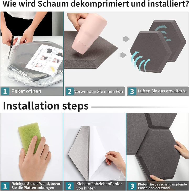 HyFanStr Schalldämmung akustikschaumstoff selbstklebend, Hexagon schallabsorber akkustikschaumstoffm