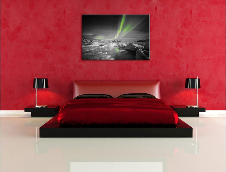 Pixxprint gewaltiges Polarlicht B&W Detail, Format: 100x70 auf Leinwand, 100x70