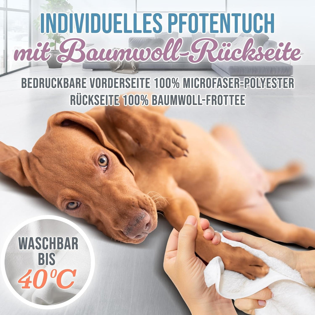 PR Print Royal Personalisiertes Hundehandtuch mit Foto & Name selbst gestalten - Pfoten-Herz - Pfote