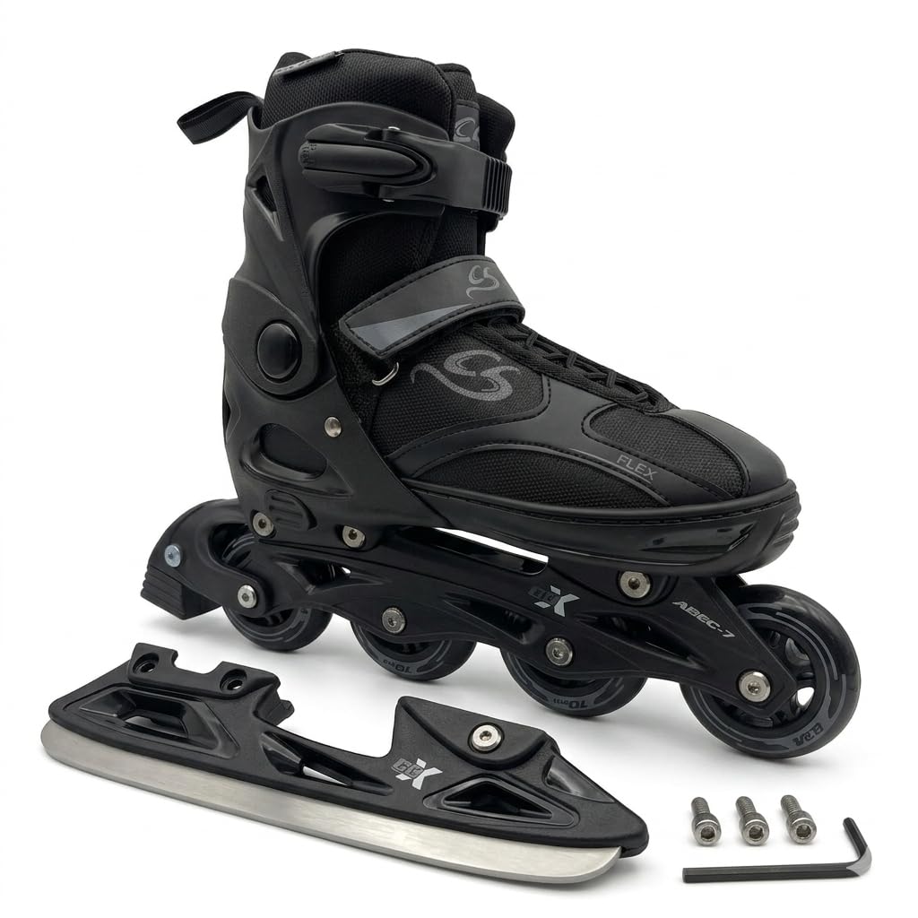 Cox Swain Black Ice 2in1 Inliner &amp; Schlittschuhe - Grössenverstellbare Kombi Skates &amp; Eislaufschuhe