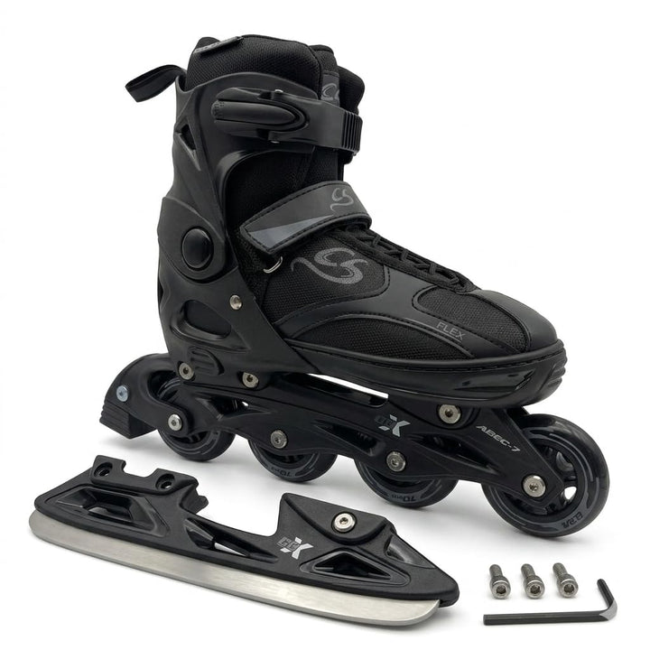 Cox Swain Black Ice 2in1 Inliner &amp; Schlittschuhe - Grössenverstellbare Kombi Skates &amp; Eislaufschuhe