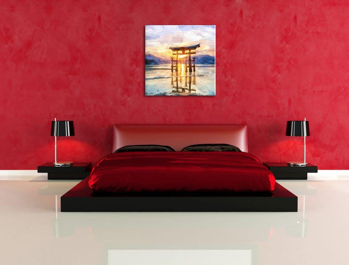 Pixxprint Torii in Miyajima als Leinwandbild Quadratisch/Grösse: 70x70 / Wandbild/Kunstdruck/fertig