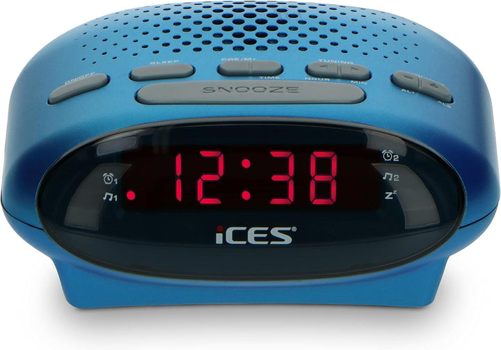 Ices ICR-210 Blue - FM Uhrenradio - Radiowecker mit 2 Weckzeiten - PLL FM - Schlummerfunktion - Slee