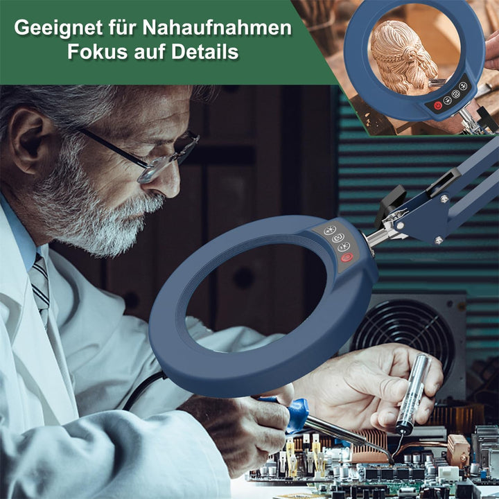 10X Lupe mit Licht und Ständer, Echter Glaslinse 2-in-1 Lupenlampe und Klemme, LED Beleuchtete Lupe