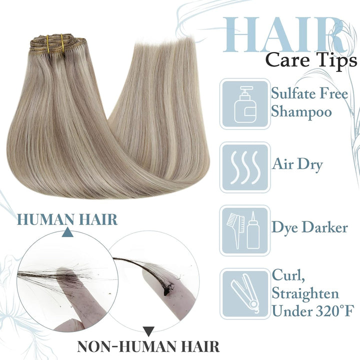 RUNATURE Echthaar Extensions Clip in Blond Highlights 45cm Invisible Extensions Clip in Highlight Bl