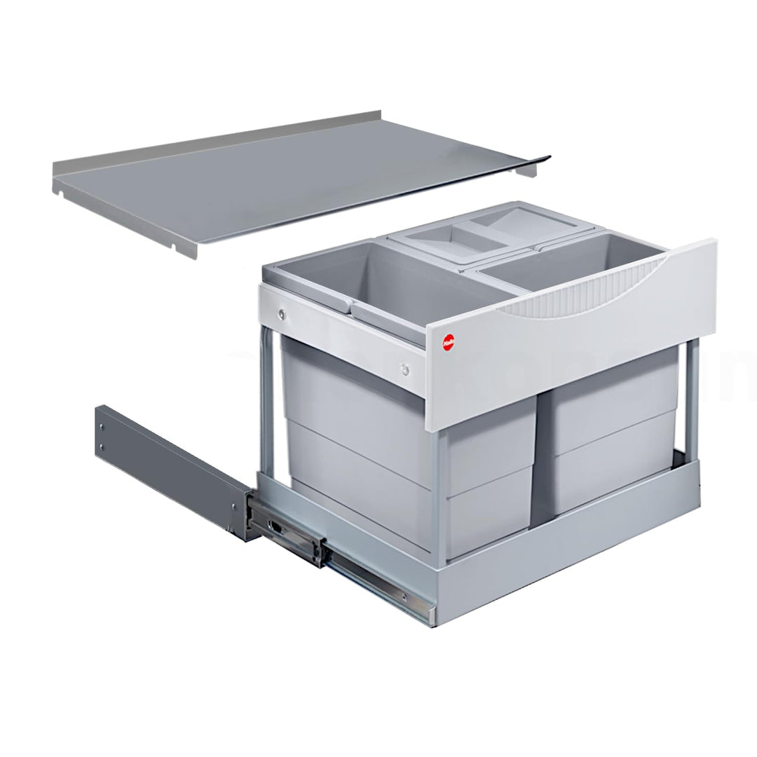 Hailo Abfallsammler 3644801 | 3-fach Raumspar Tandem Mülleimer | 2x 8.5 + 12L Abfalleimer | Ausfahra
