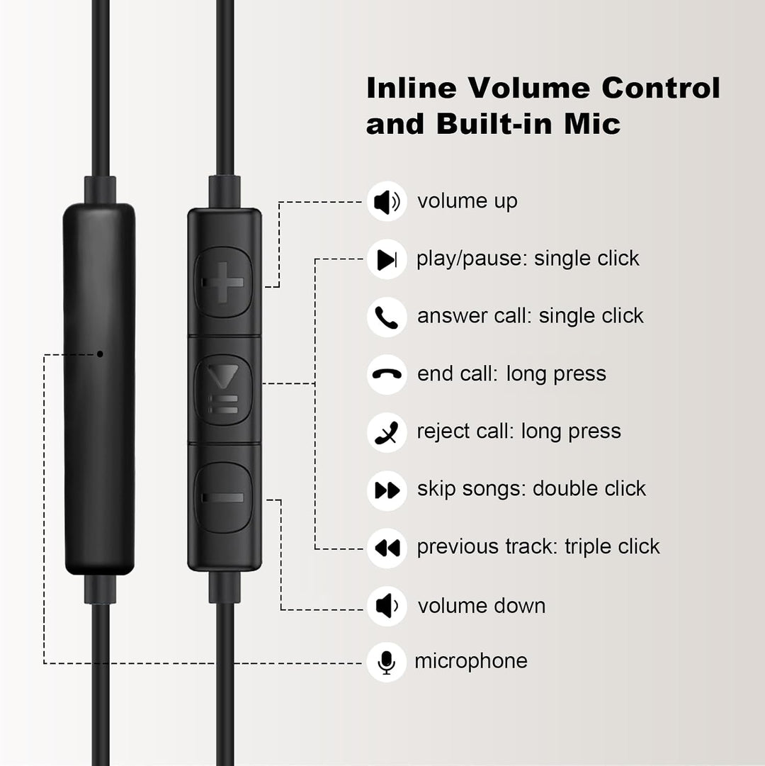 Hmusic USB-C Sport-Ohrhörer mit Over Ear Haken, Metall Muschel Ohrstöpsel | mit Mikrofon, Schaltfläc