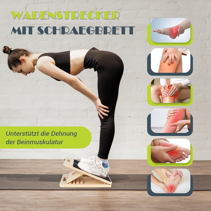Wadendehner Schrägbrett aus Holz, Slant Board mit 5 Winkeln und Trainingsposter, Verstellbar Wadenst