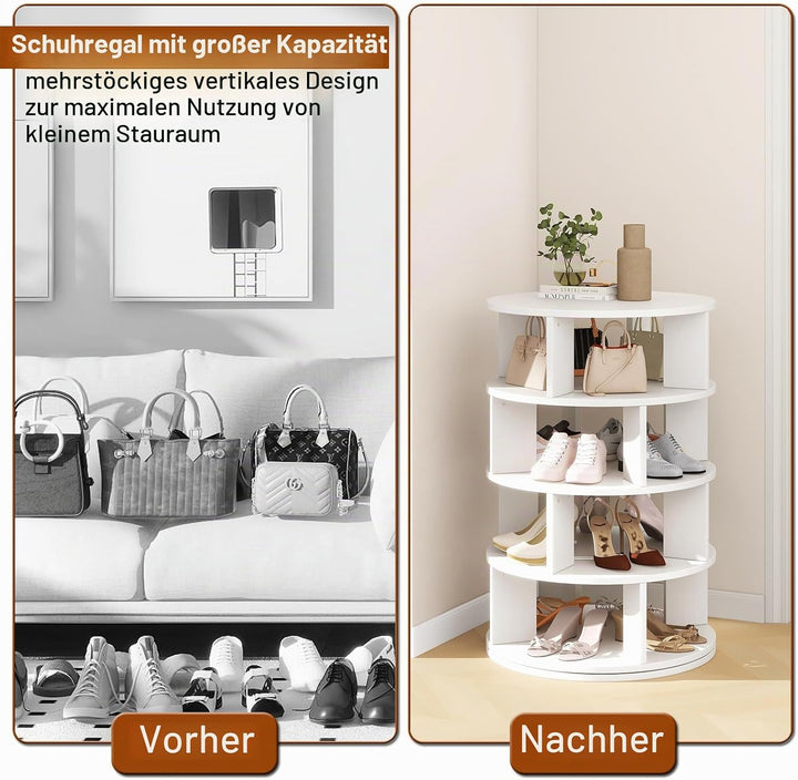 IBUYKE Drehbares Schuhregal mit 4 Etagen, 360° Drehbarer Schuhschrank für 16 Paar Schuhe, Vertikaler