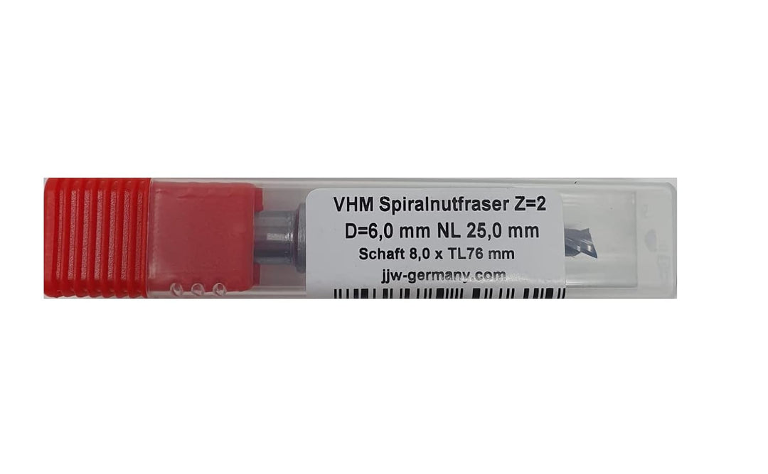 jjw-germany VHM - Spiralnutfräser Nutfräser Z= 2 für Hand Oberfräse mit Stahlschaft 8,0mm (D= 6,0 mm