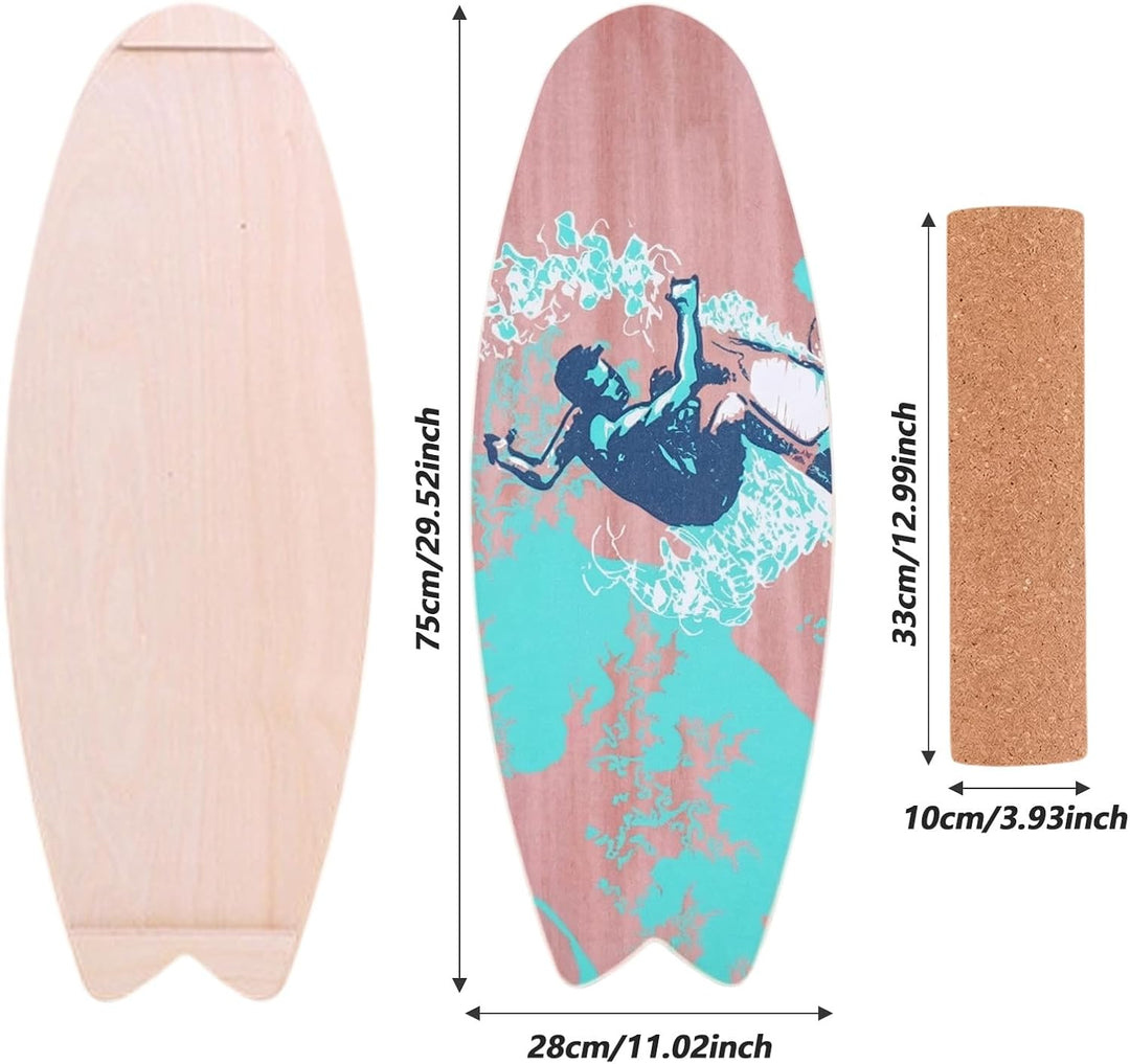 Surfin Balance Board, Balance Board Erwachsene mit Rolle, Balance Board Holz, Rutschfest, 150 Kg Bel
