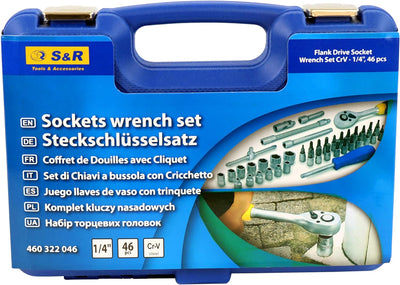 S&R Steckschlüsselsatz 46-teilig 1/4" Ratschenkasten aus CHROM-VANADIUM STAHL Bit-Einsatz mit LOCK-D